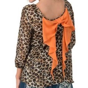 Animal Print Blouse with Bow